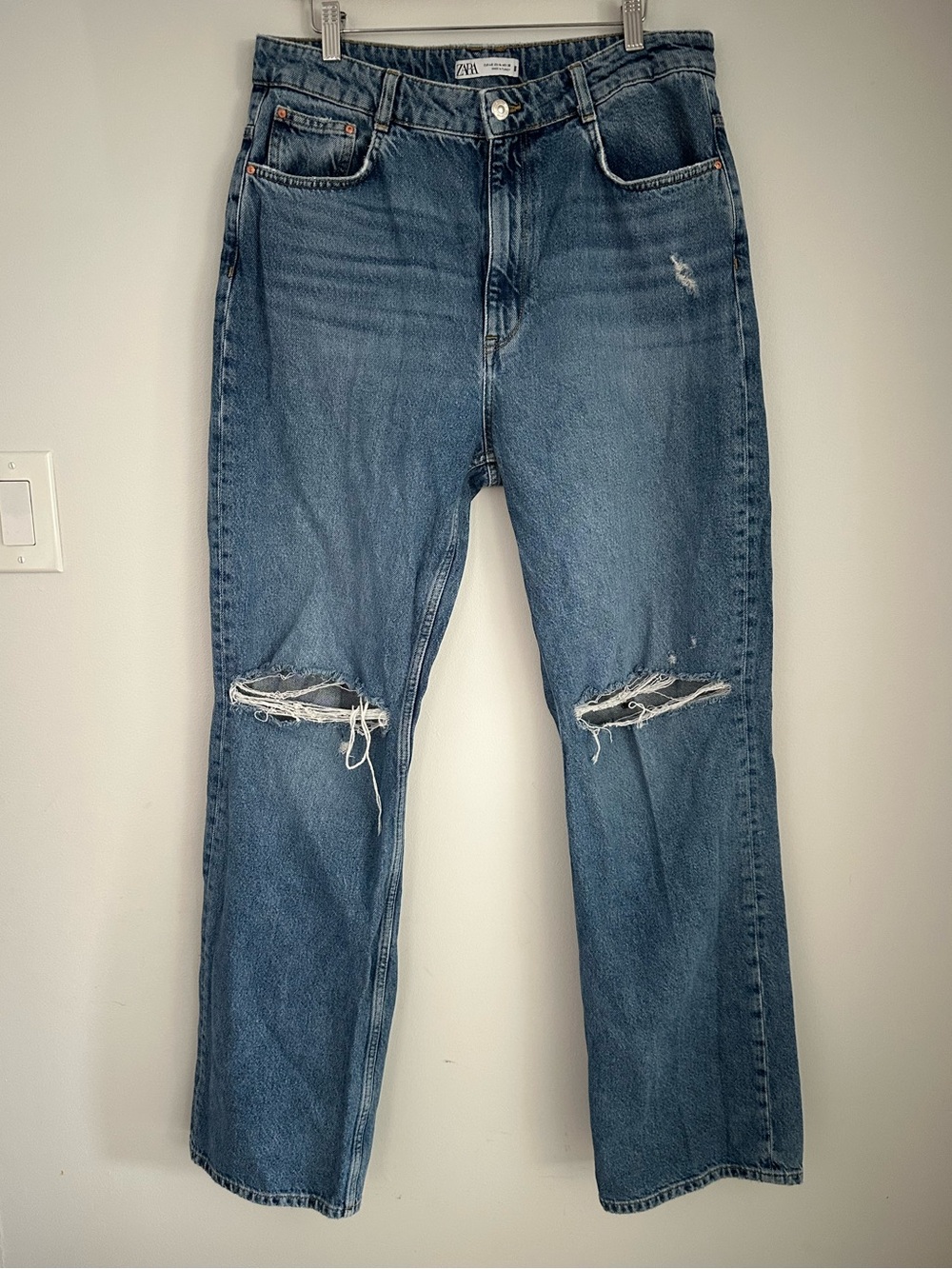 Zara Distressed‎ Straight Legs Jeans Size 14 Tall